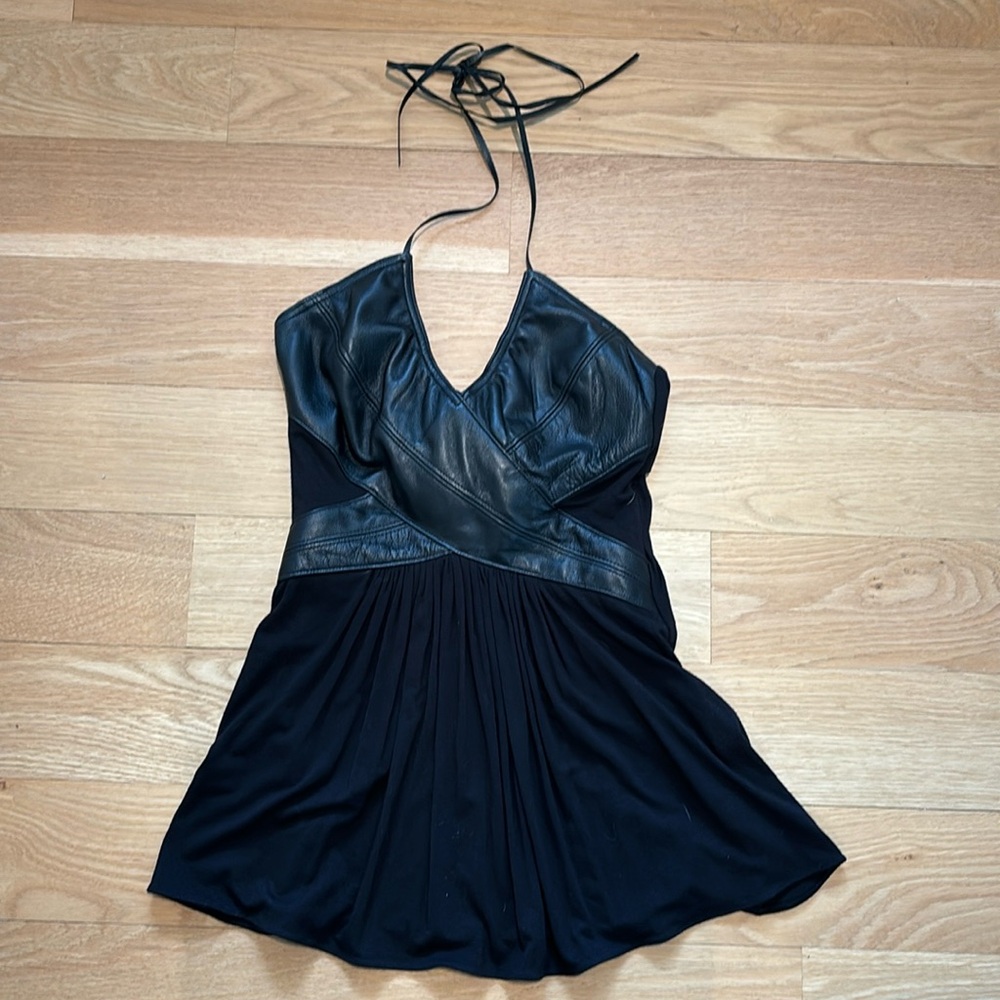 Leather and Cotton Halter Top